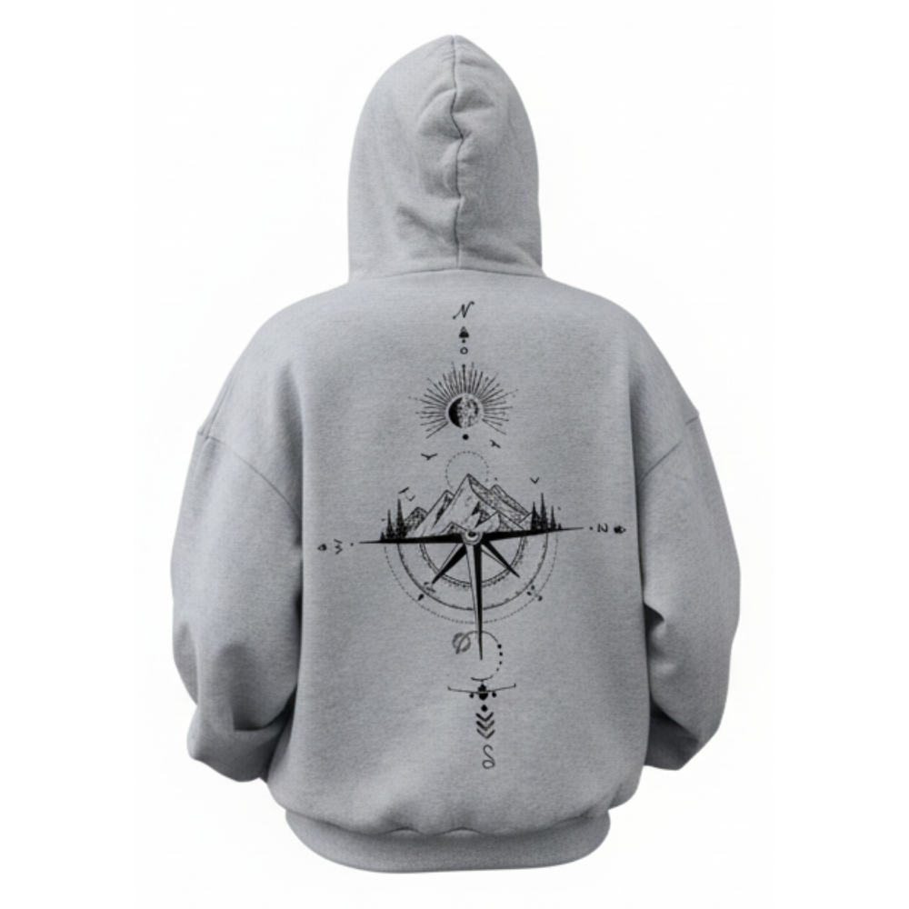 Loose Fit Winter Hoodie With Galaxy And Mountain Graphic Print For Men