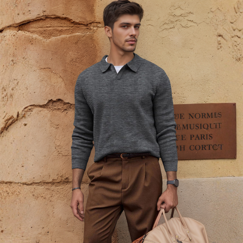 Textured V Style Long Sleeve Pullover