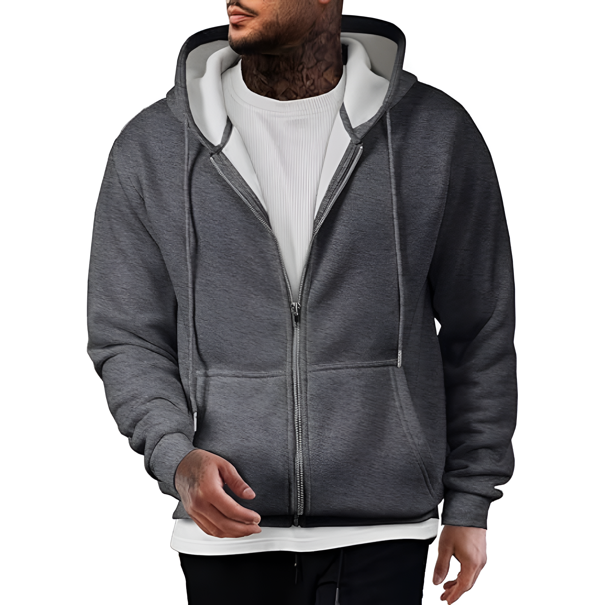 Full Zip Casual Cotton Hooded Fleece Sweatshirt For Men