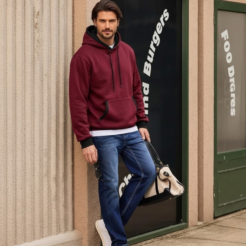 Cotton Casual Fleece Pullover Hoodie With Pockets For Men