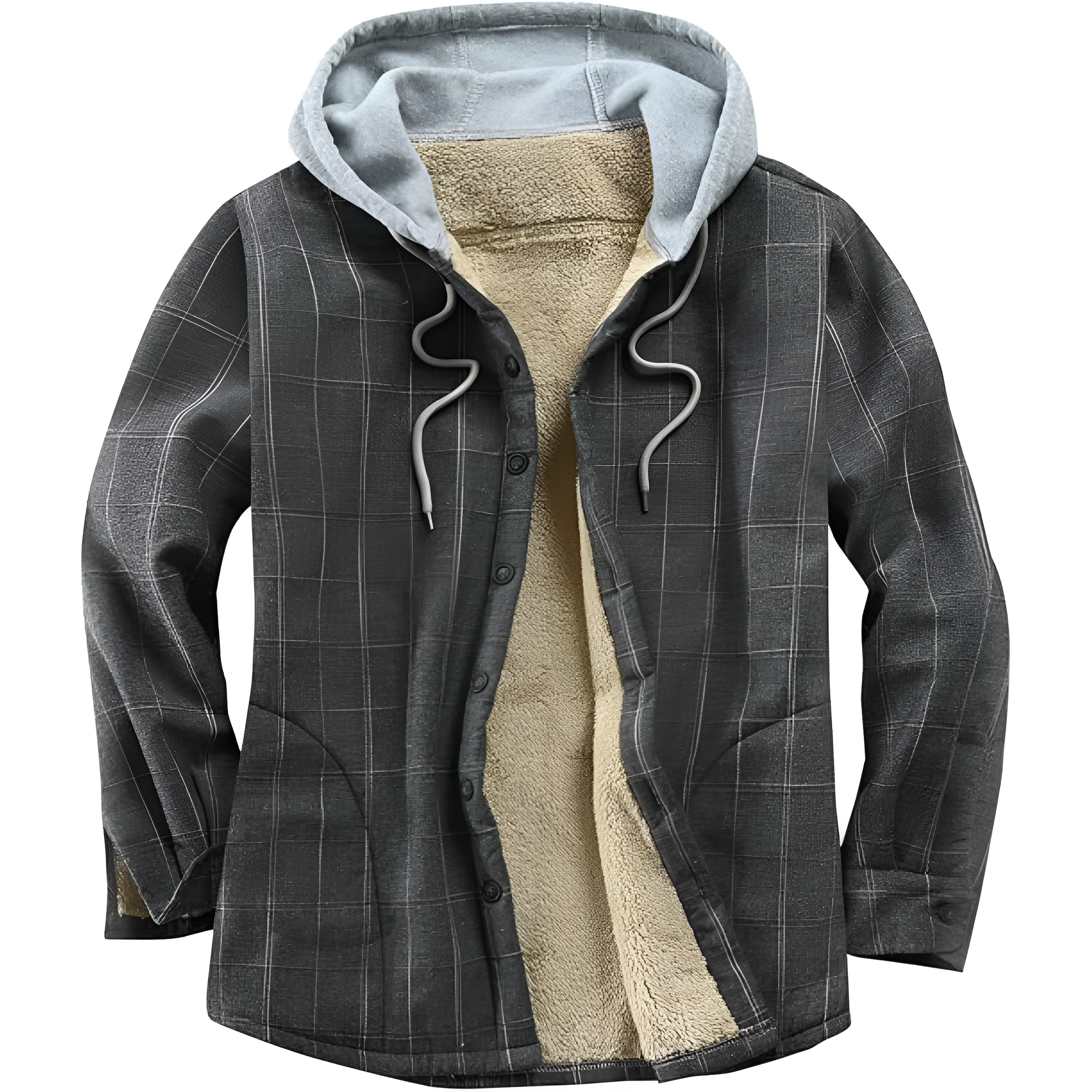Men's Cotton Plaid Shirts Jacket Fleece Lined Flannel Shirts Sherpa Button Down Jackets with Hood for Men