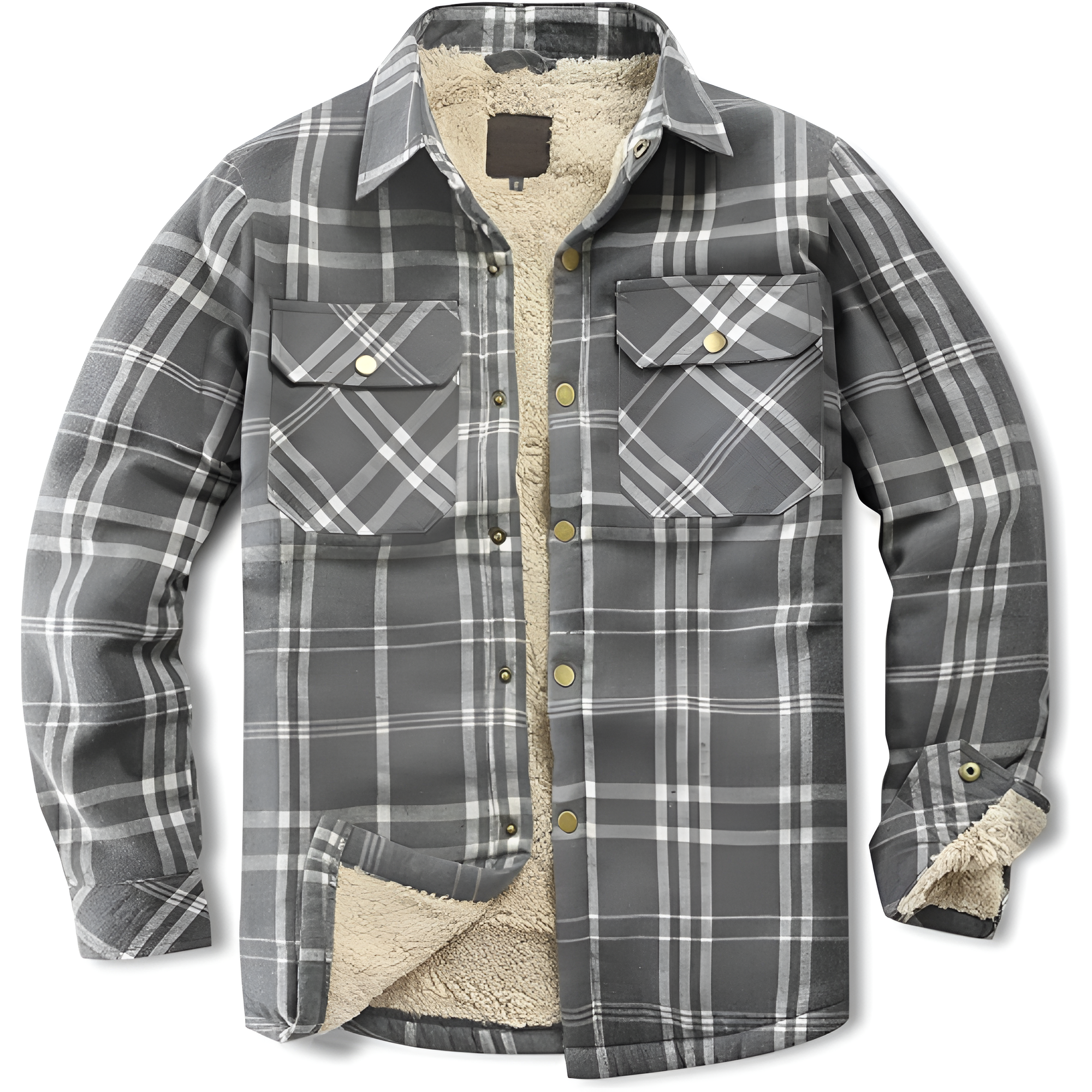 Men's Sherpa Lined Cotton Flannel Shirt Jacket Plaid Button Up Jacket Coat for Men with Pocket