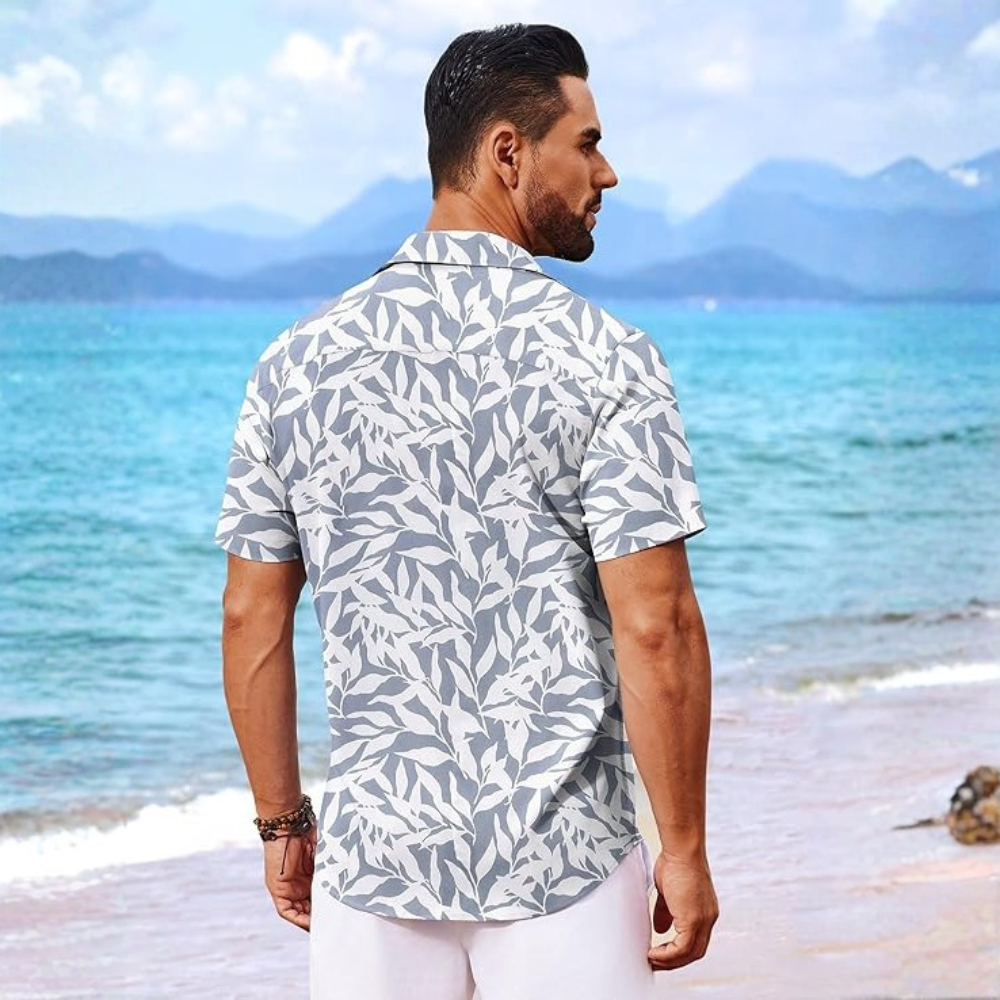 Floral Short Sleeve Button Front Hawaiian Shirt For Men