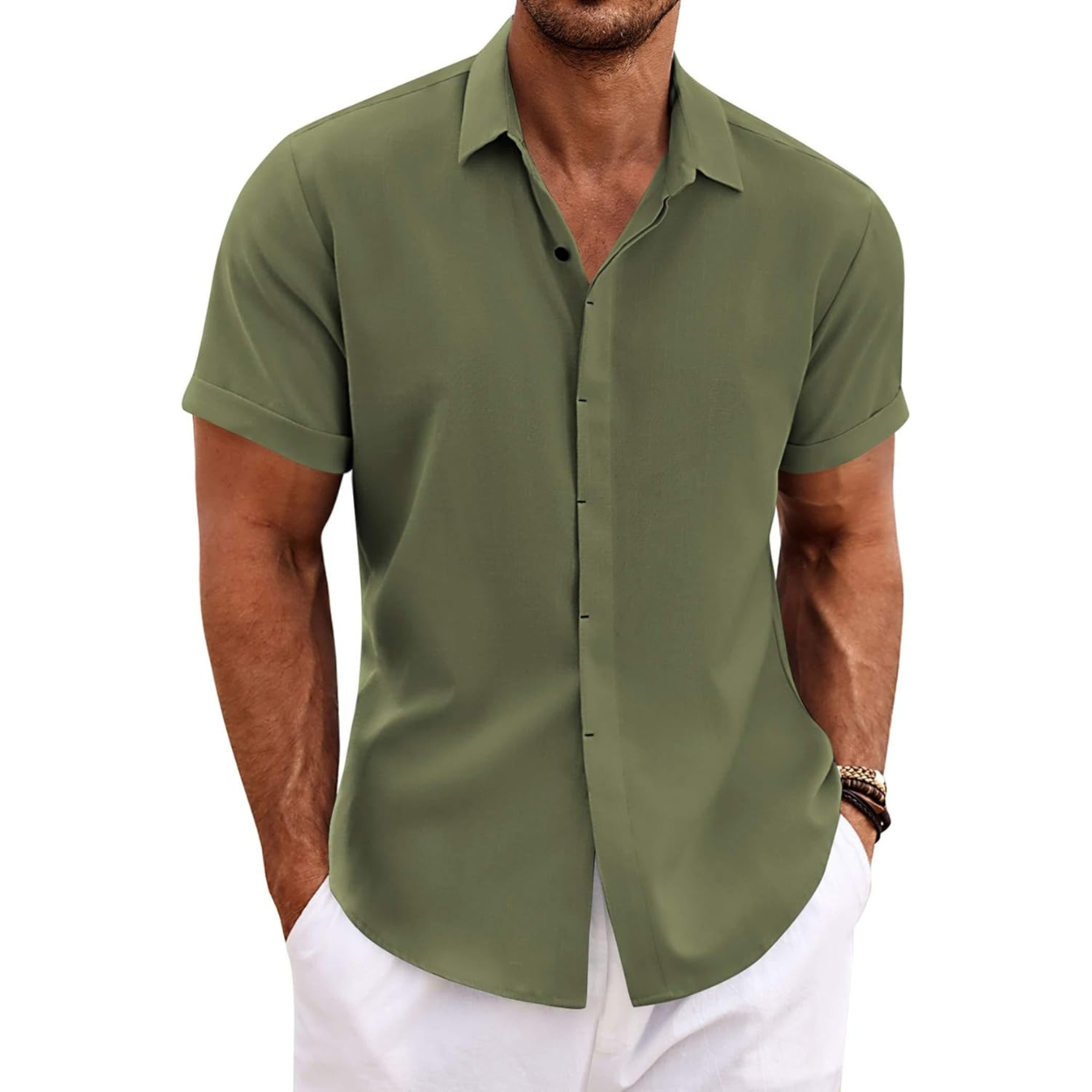 Casual Short Sleeve Linen Button Up Beach Shirt