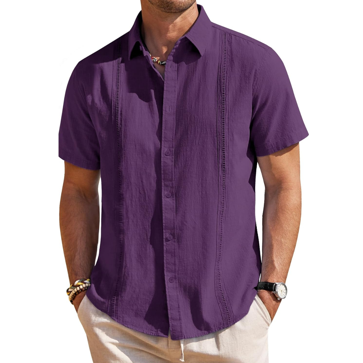 Short Sleeve Linen Cuban Collar Shirt For Men