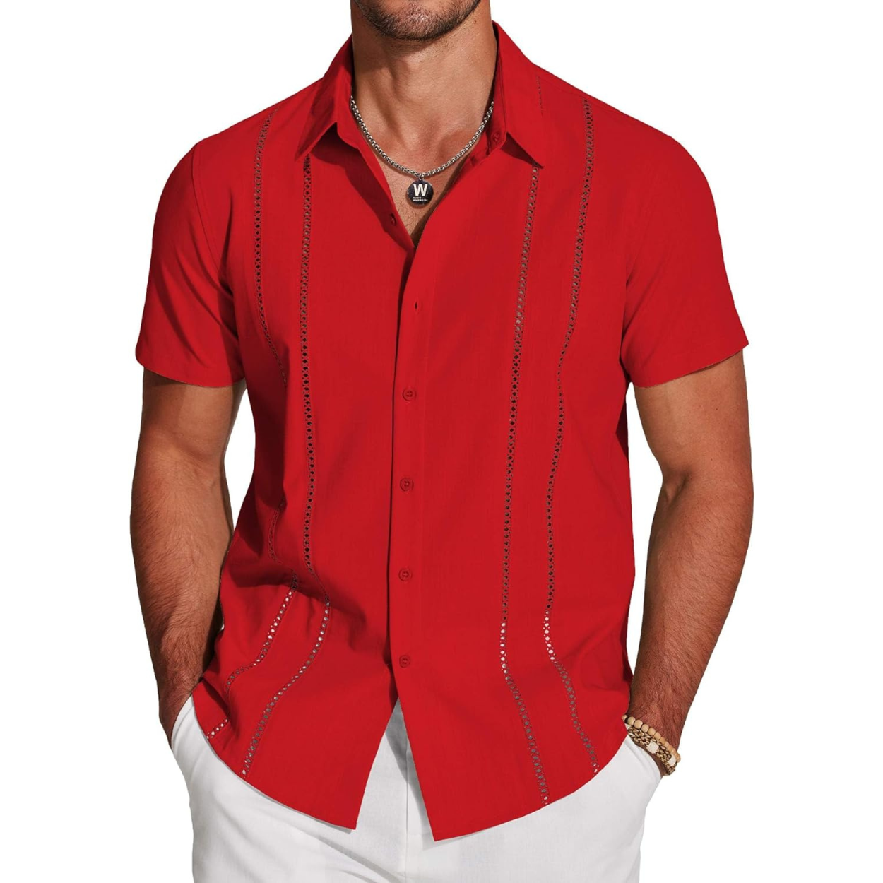 Casual Summer Guayabera Short Sleeve Button Down Shirt