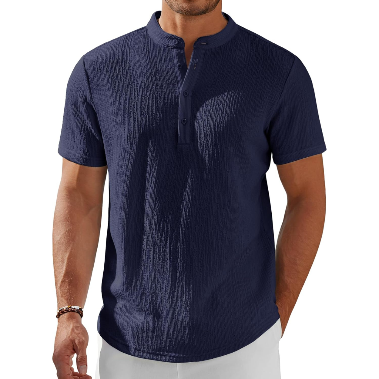 Short Sleeve Stand Collar Casual Beach Shirt For Men