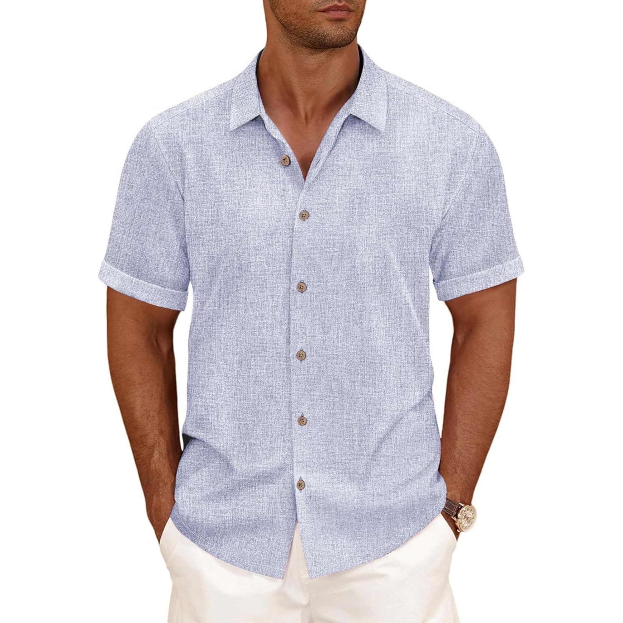 Casual Linen Blend Button Down Summer Shirt