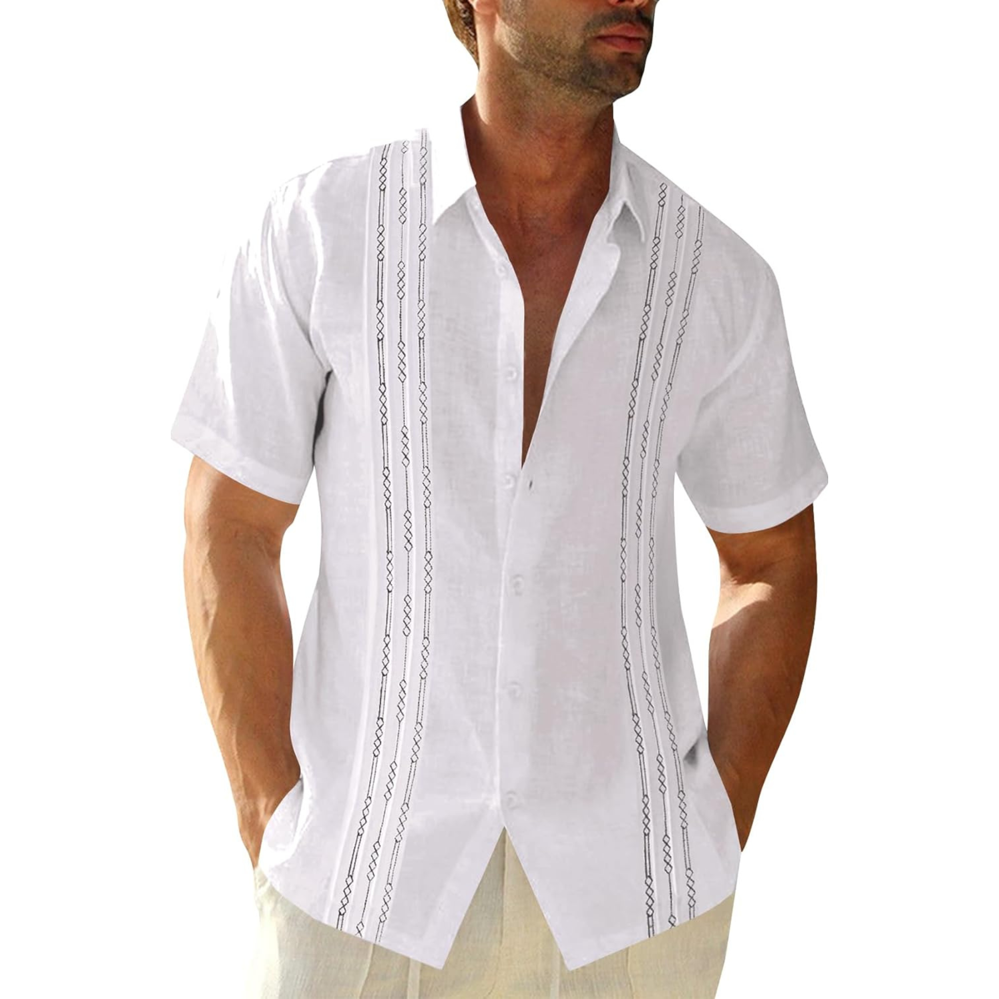 Linen Cotton Embroidered Cuban Beach Shirt
