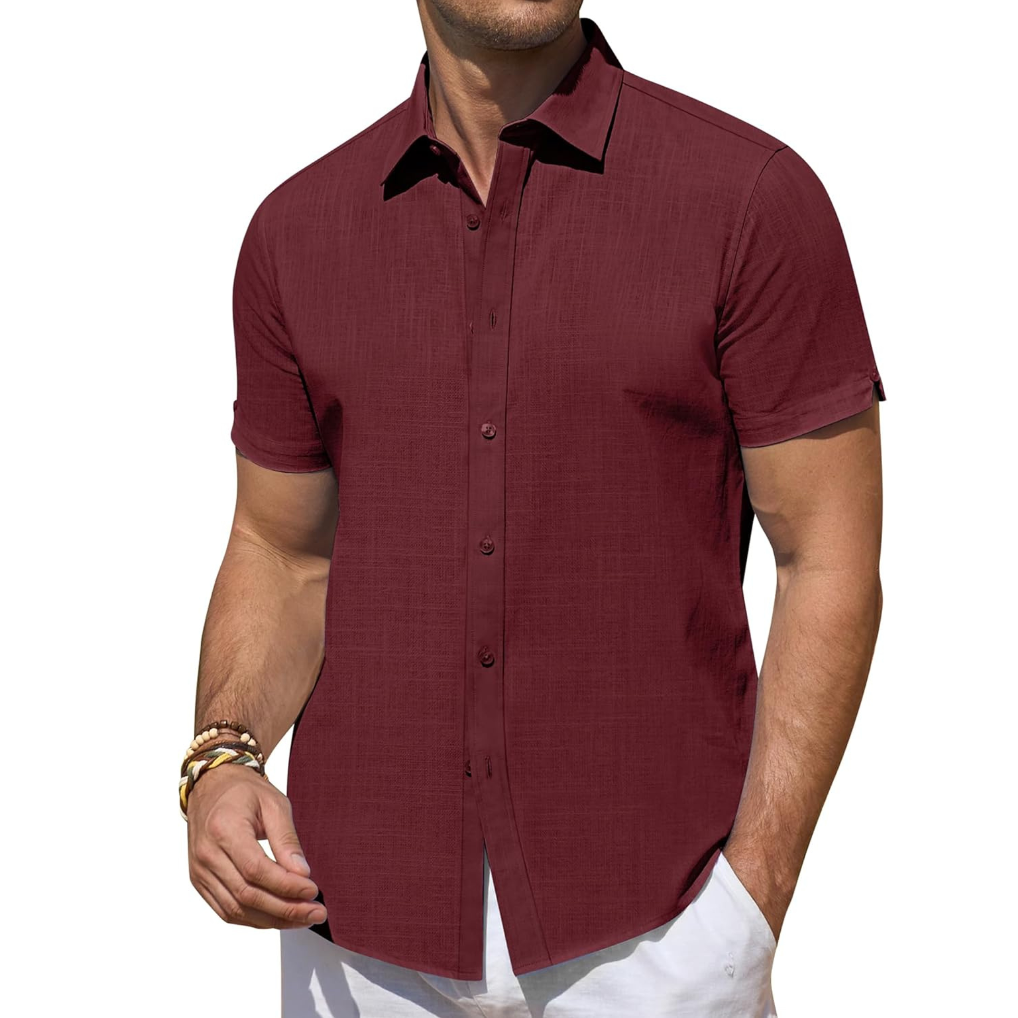 Short Sleeve Linen Beach Vacation Button Shirt