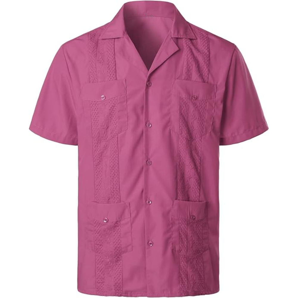 Short Sleeve Cuban Guayabera Button Down Shirt For Men