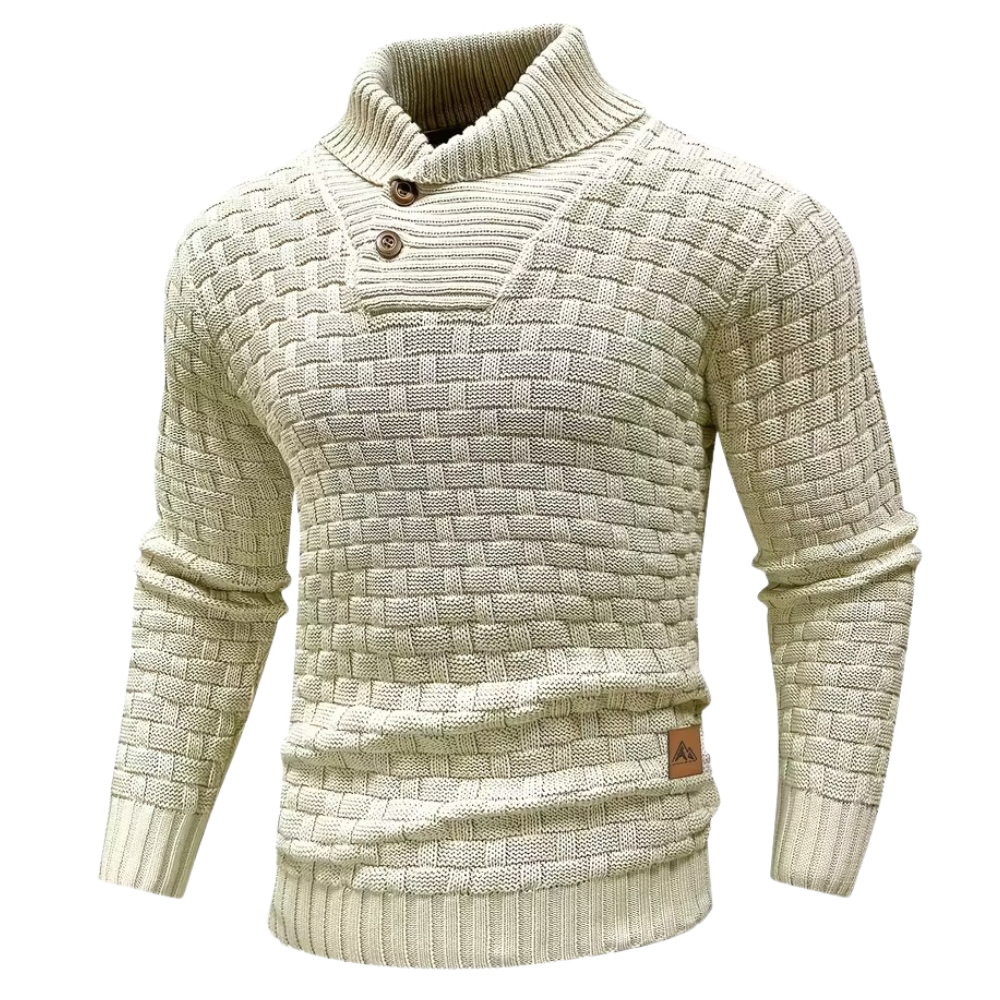 Casual Waffle Knit Lapel Button Sweater For Men