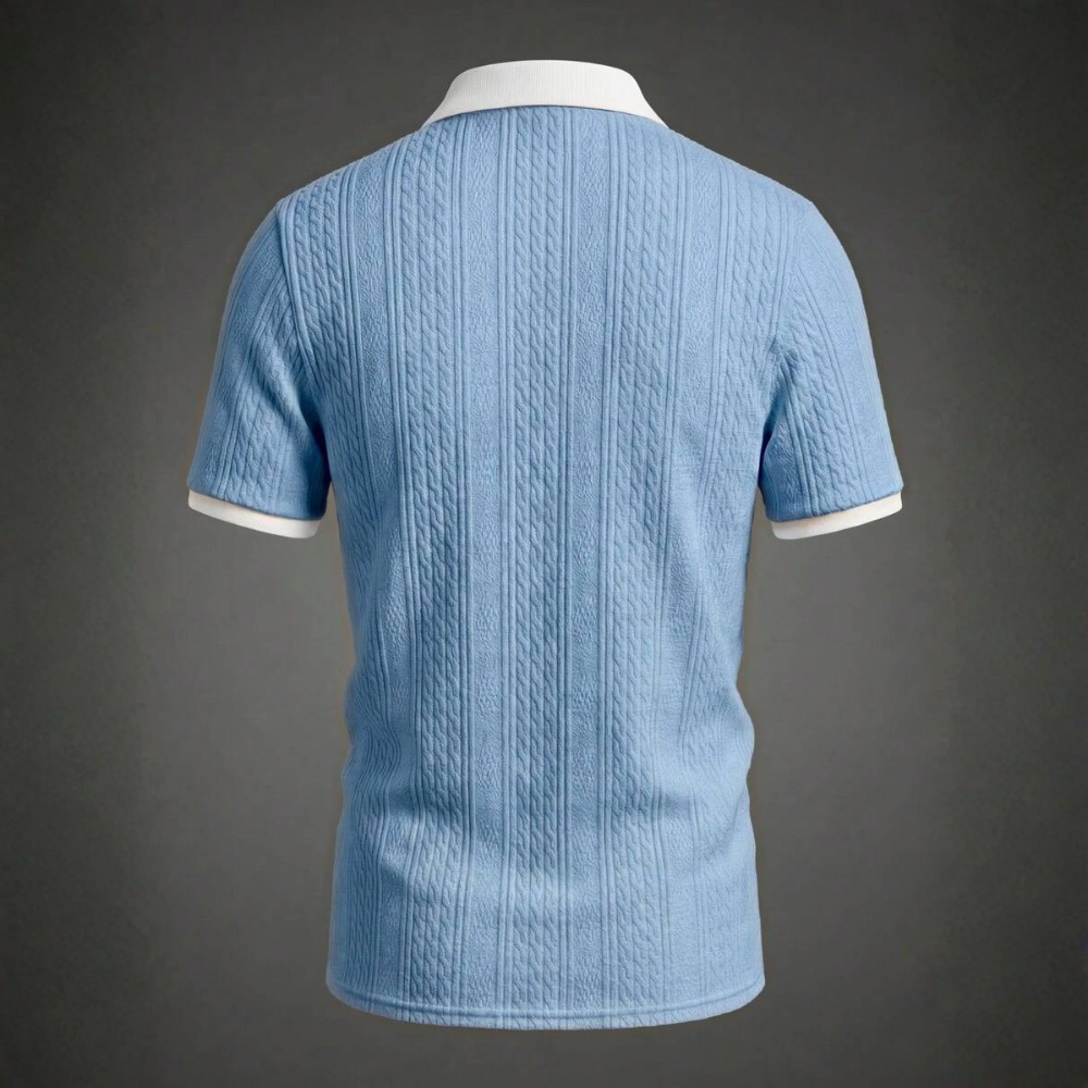 Summer Jacquard Half Zip Contrast Collar Polo Shirt