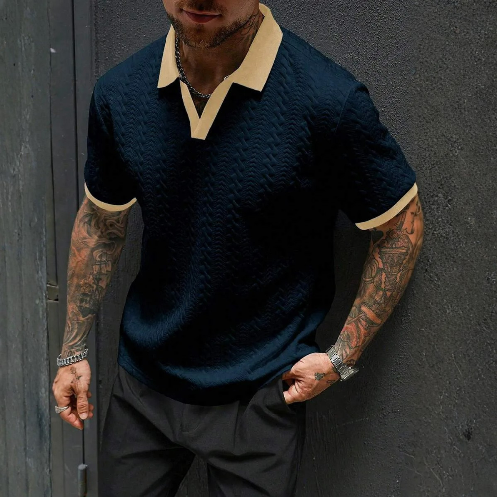 Textured Contrast Trim Polo Shirt For Men