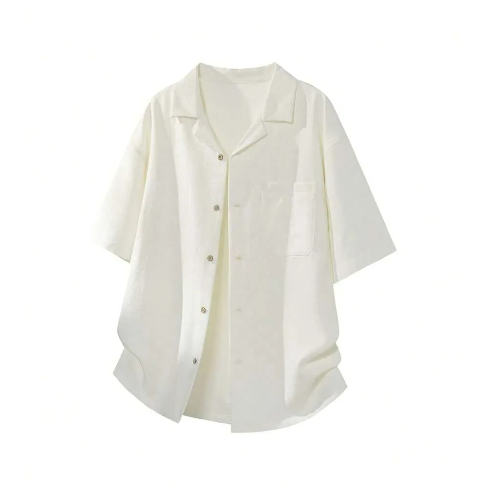 Loose Fit Faux Linen Men Vacation Shirt