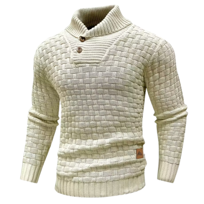 Casual Waffle Knit Lapel Button Sweater For Men