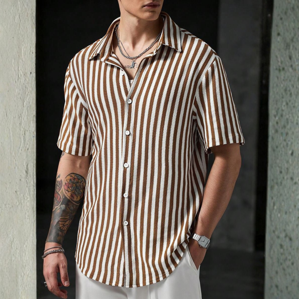 Striped Short Sleeve Vacation Shirt For Summer
