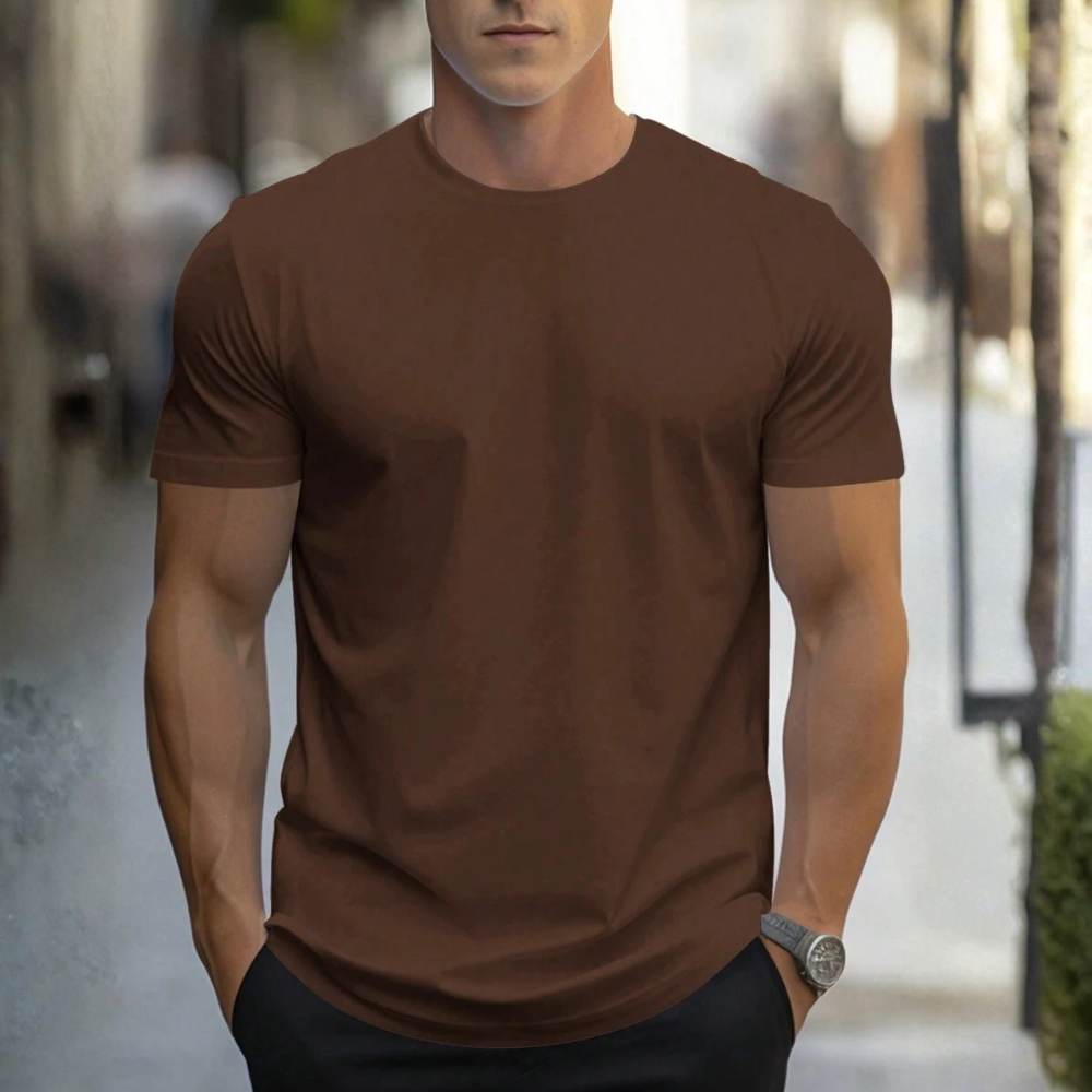 Solid Round Short Sleeve T Shirt For Men