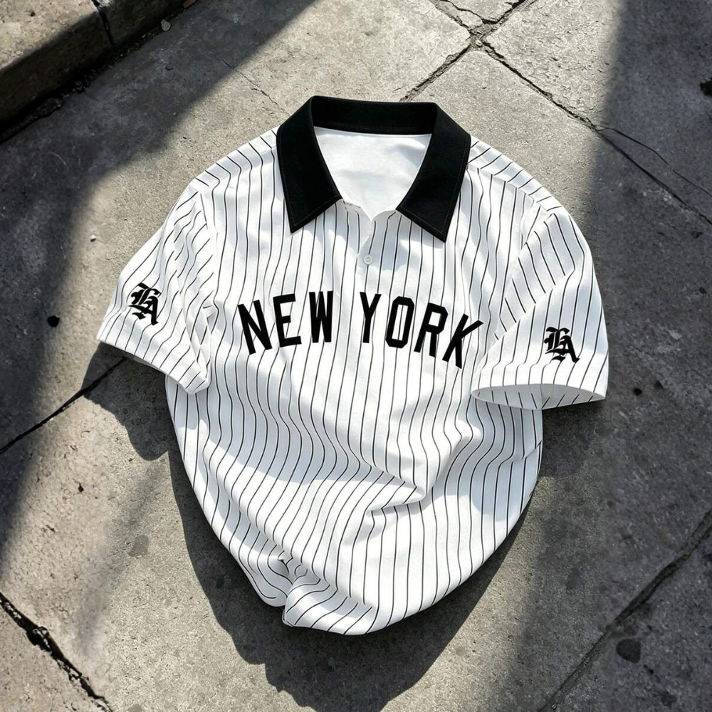 Casual Striped Letter Print Polo Shirt For Men
