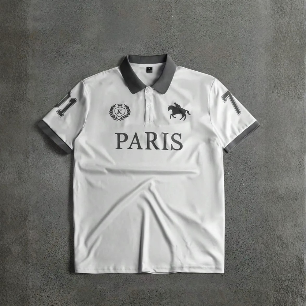 Letter Printed Front Buttoned Short Sleeve Polo Shirt