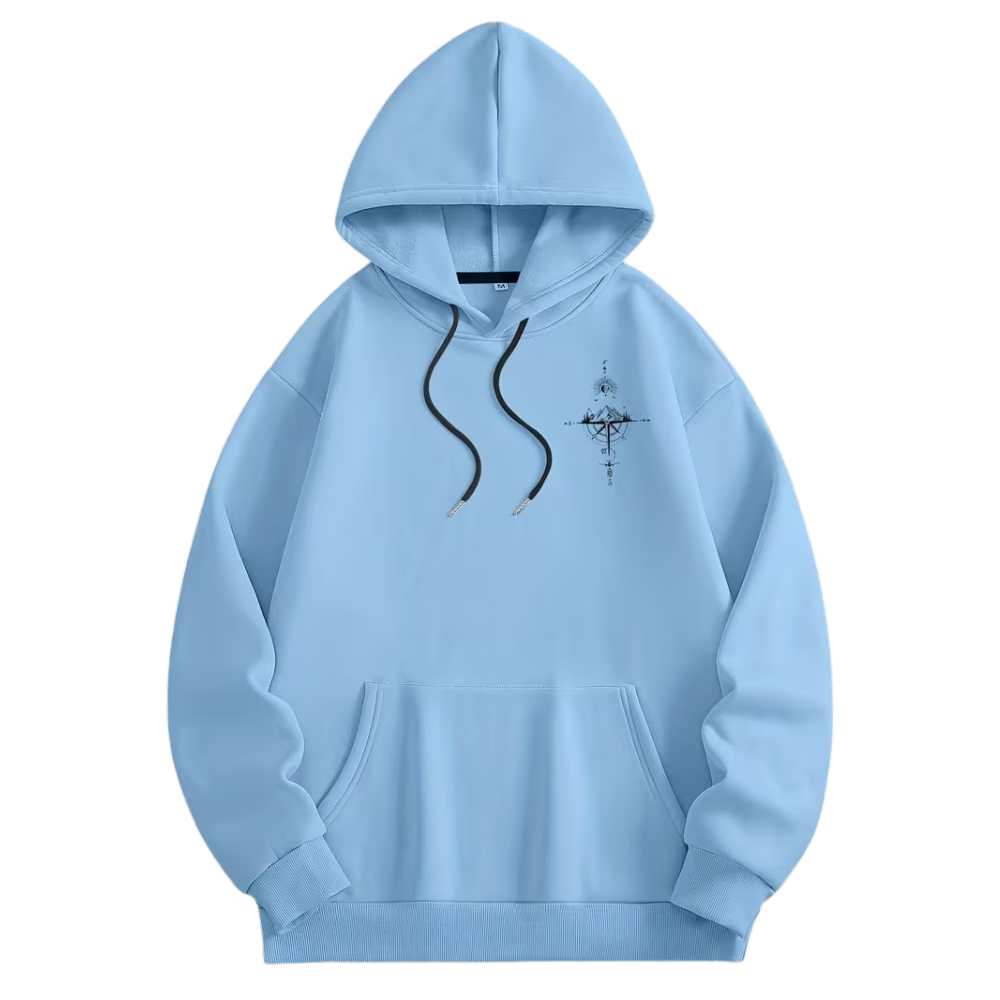 Loose Fit Winter Hoodie With Galaxy And Mountain Graphic Print For Men