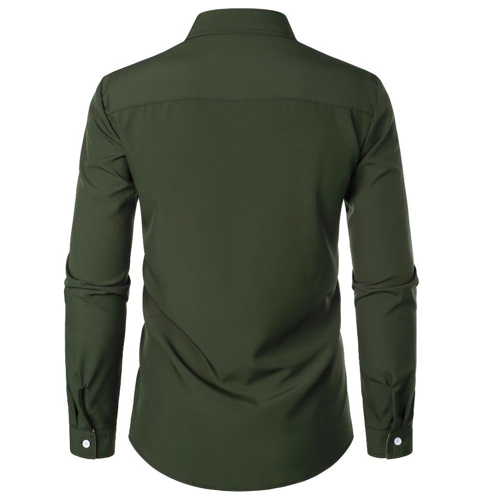 Casual Long Sleeve Shirt With Contrast Color Statement Trim For Men