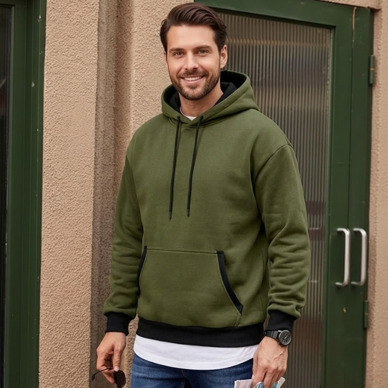 Cotton Casual Fleece Pullover Hoodie With Pockets For Men