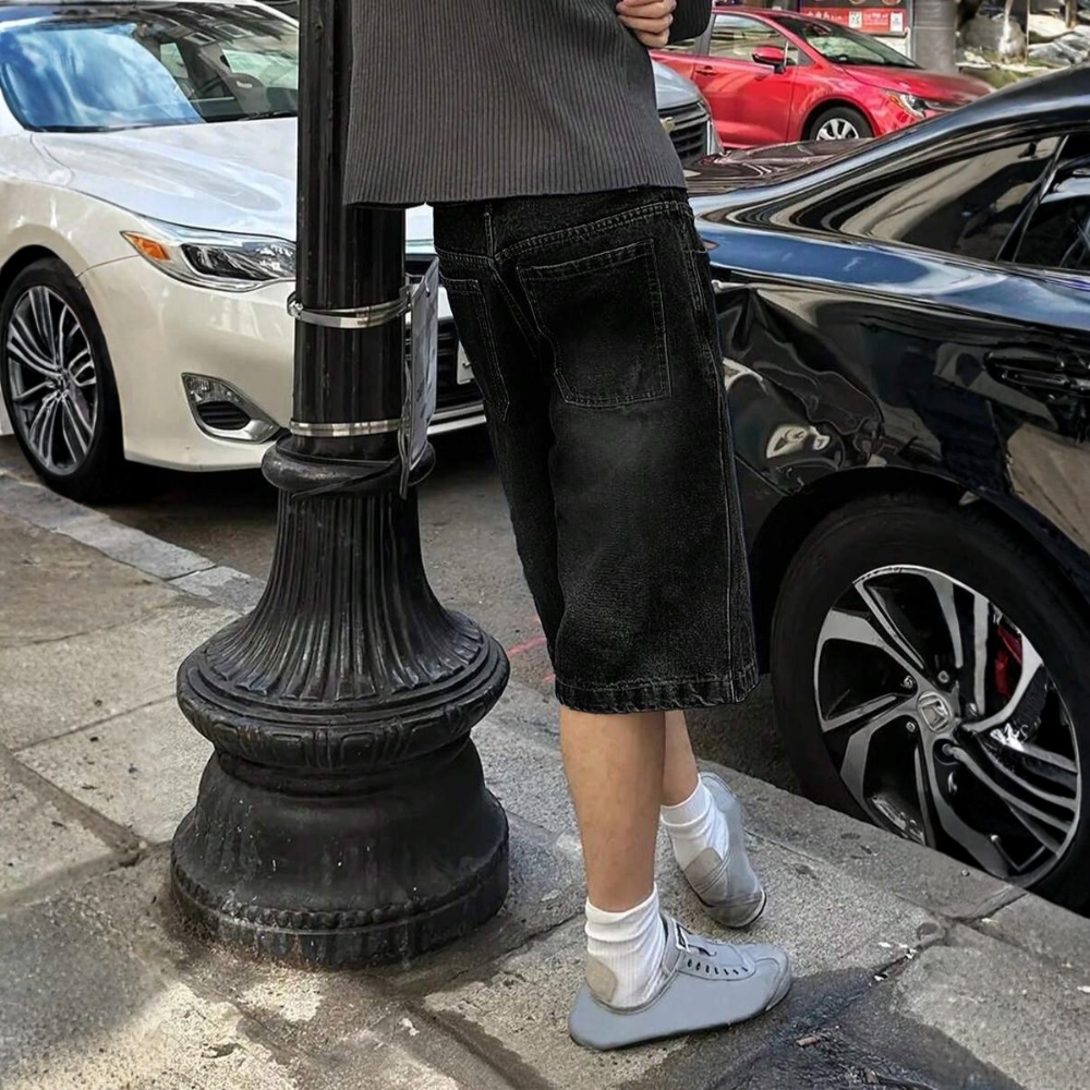 Loose Wide Denim Bermuda Shorts For Men