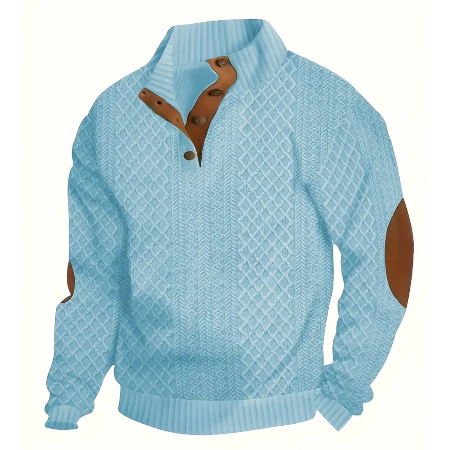 Textured Henley Long Sleeve Button Up Sweater With Stand Collar For Men