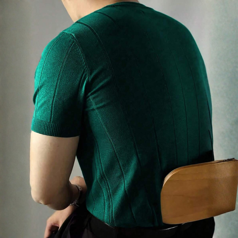 Short Sleeve Solid Knit Vertical Striped Top For Men