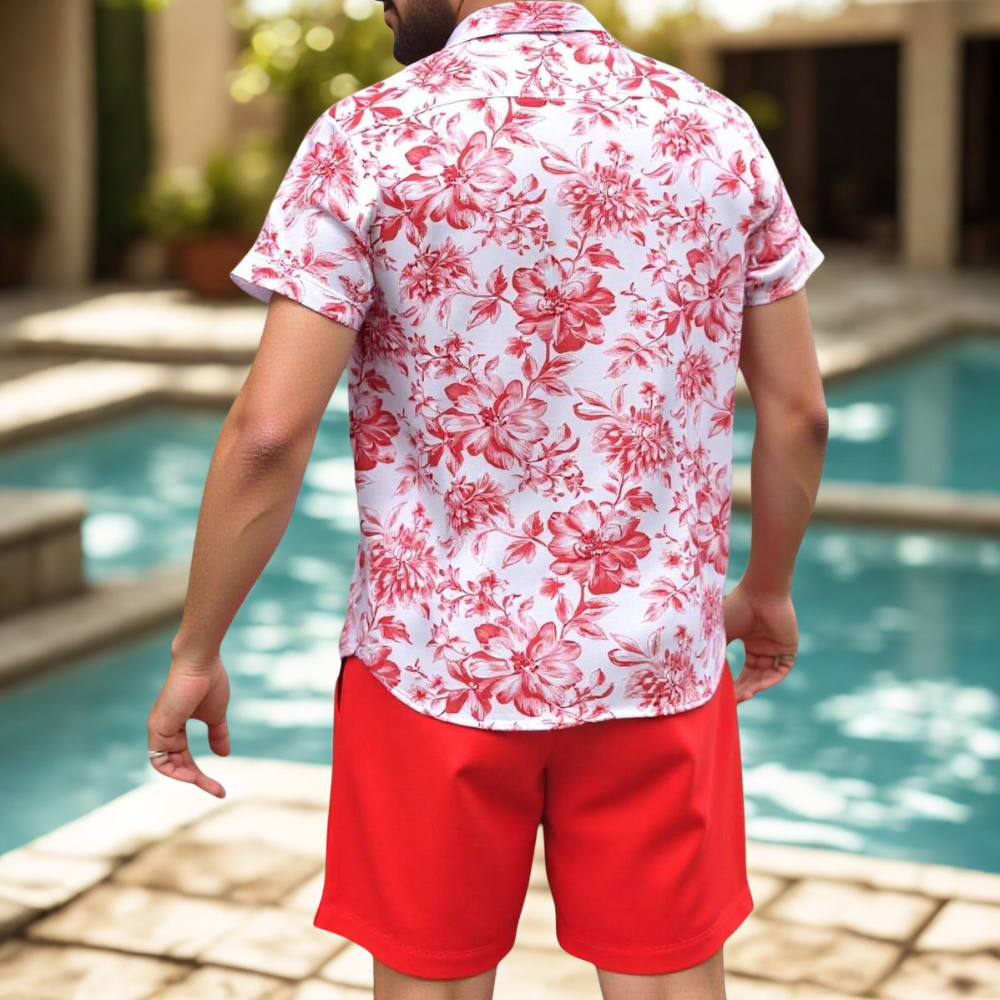 Summer Short Sleeve Shirt And Shorts Set For Men 