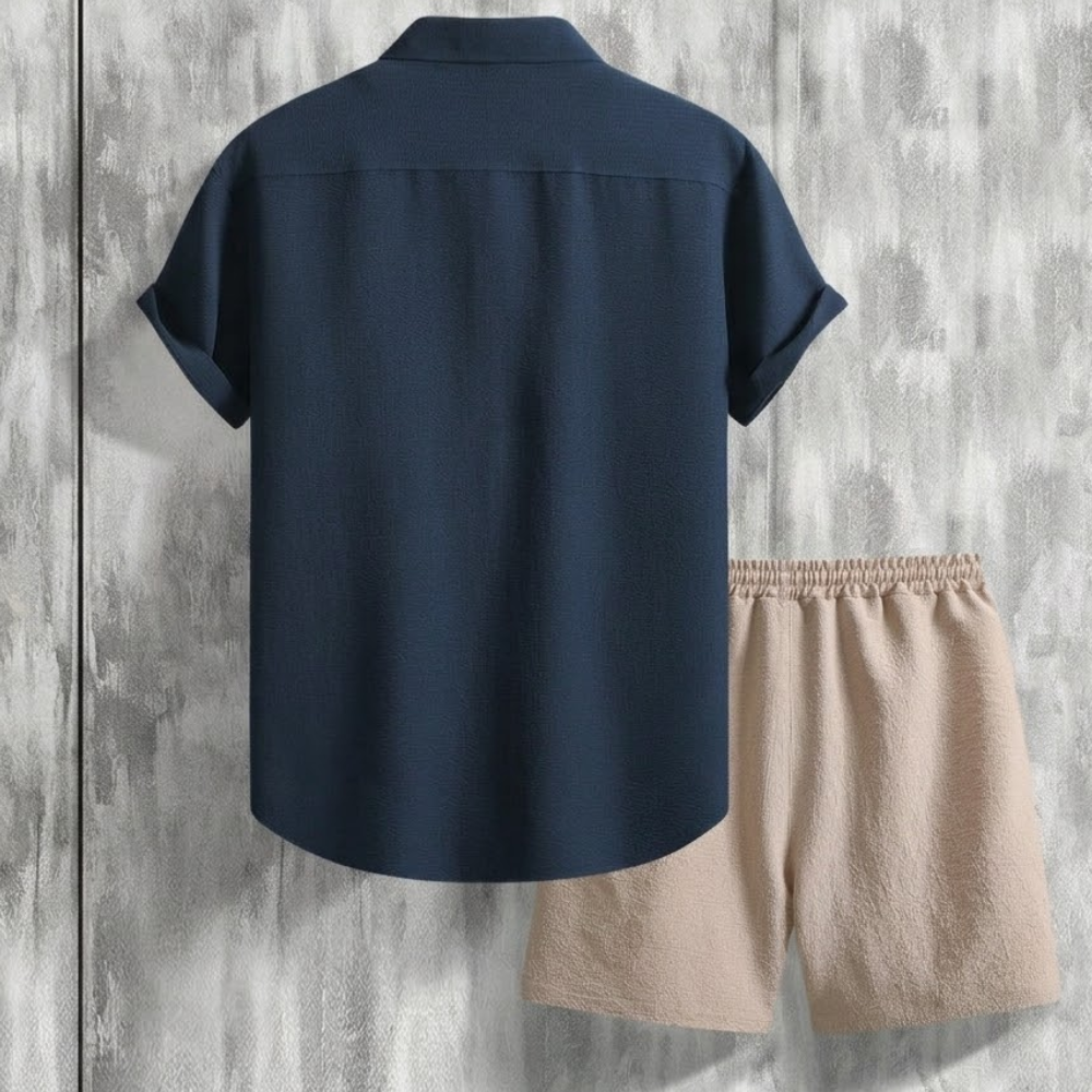 Casual Vacation Themed Short Sleeve Shirt And Shorts Set For Men