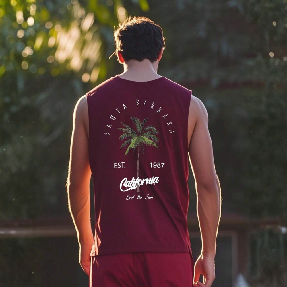Coconut Tree Letter Print Casual Tank Top For Men