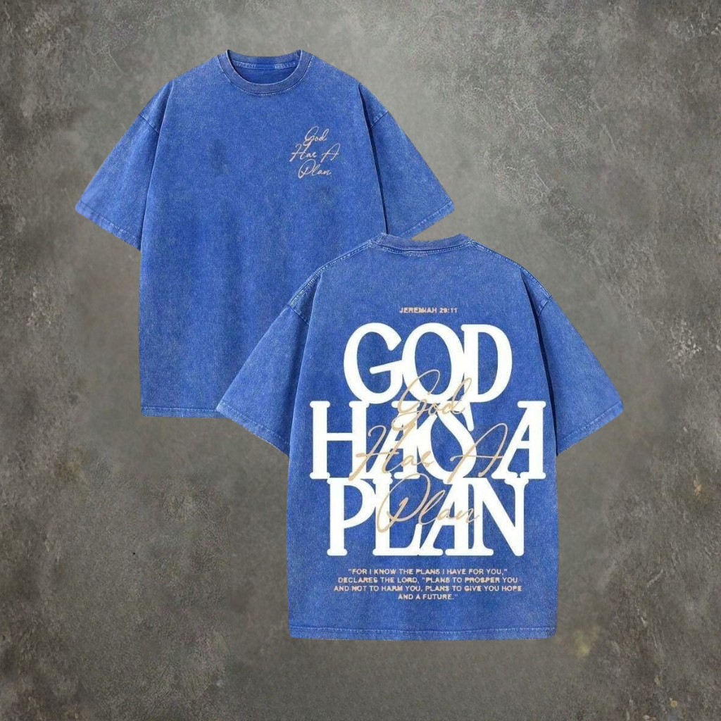 God Has A Plan Graphic Tee Double Sided Print Washed T Shirt