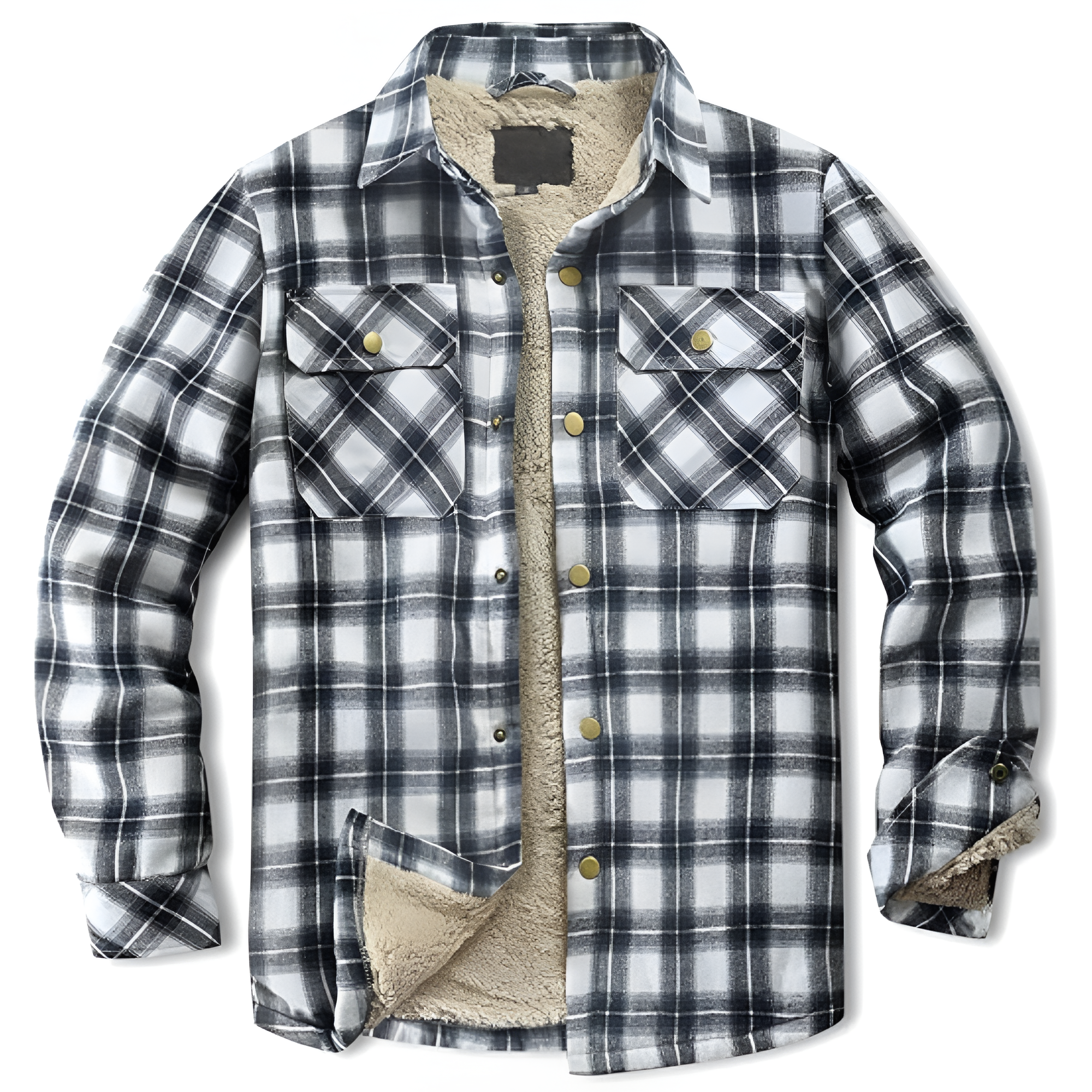 Men's Sherpa Lined Cotton Flannel Shirt Jacket Plaid Button Up Jacket Coat for Men with Pocket