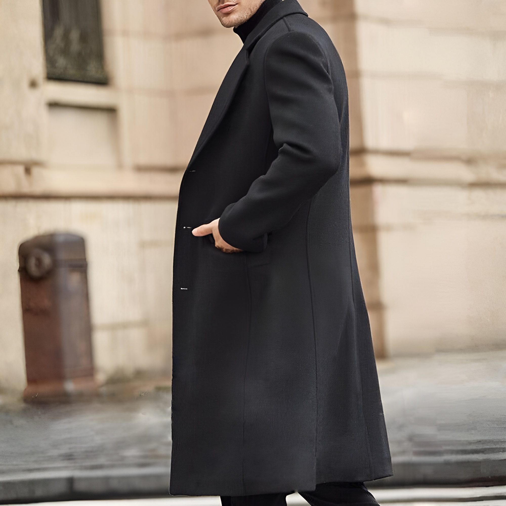 Men's Casual Trench Coat Slim Fit Notched Collar Long Jacket Overcoat Coat Pockets