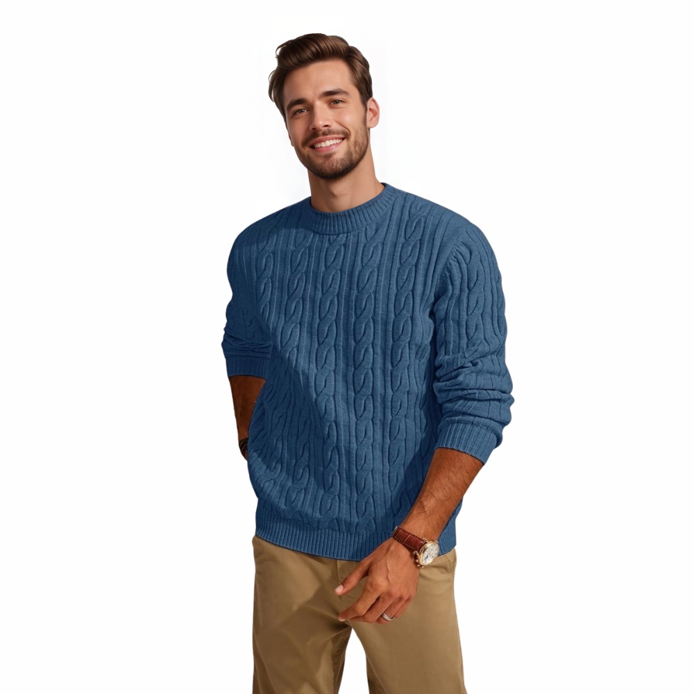 Mens Sweater Crewneck Cable Knit Pullover Sweater Casual Twist Textured Sweaters