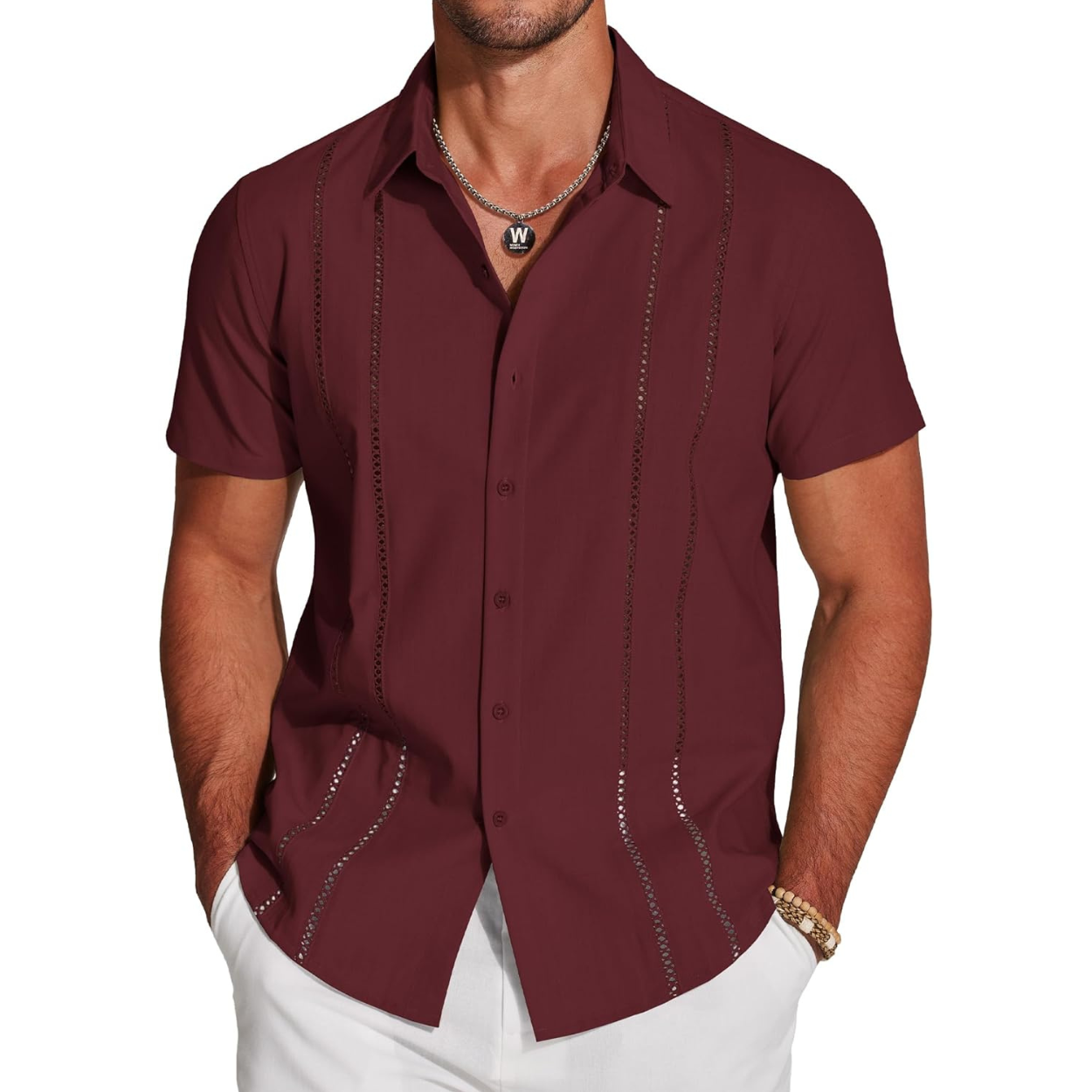 Casual Summer Guayabera Short Sleeve Button Down Shirt