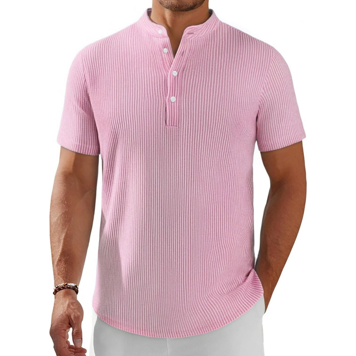 Short Sleeve Stand Collar Casual Beach Shirt For Men
