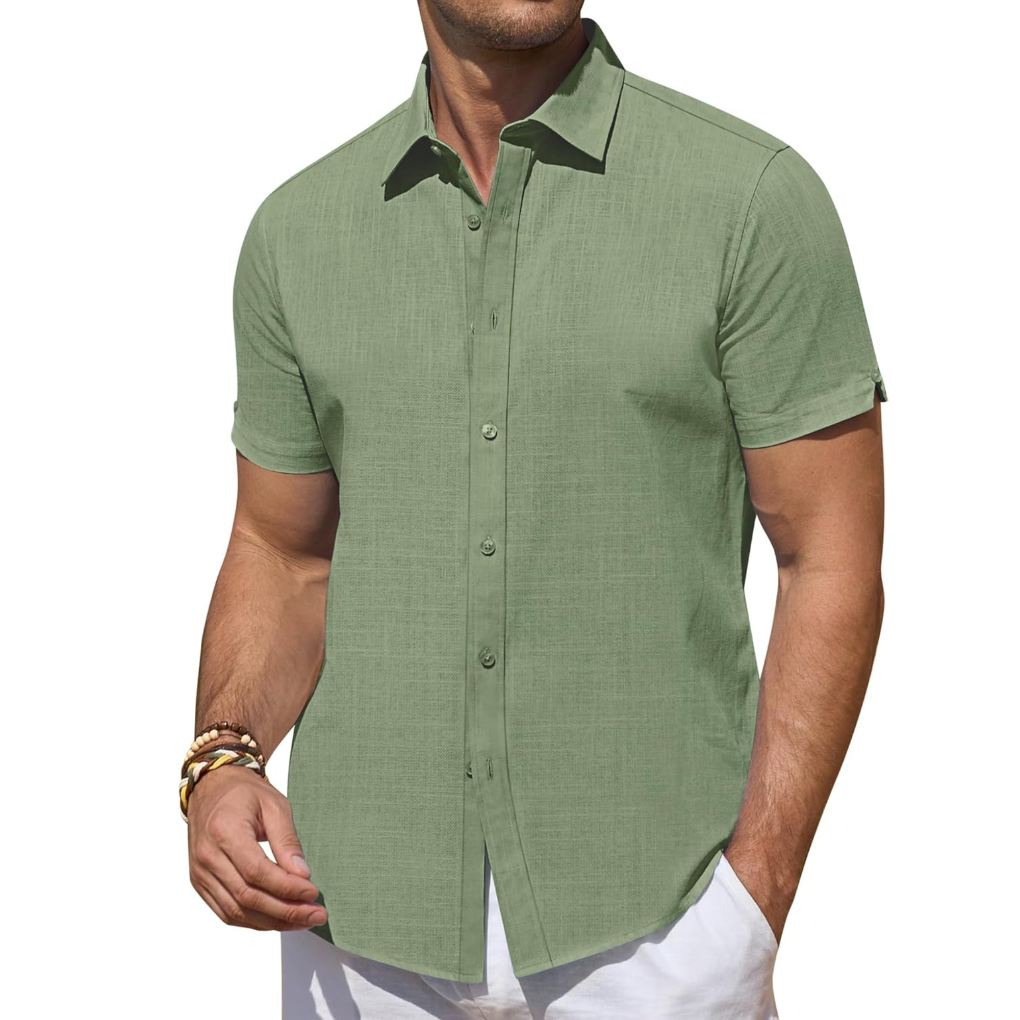 Short Sleeve Linen Beach Vacation Button Shirt