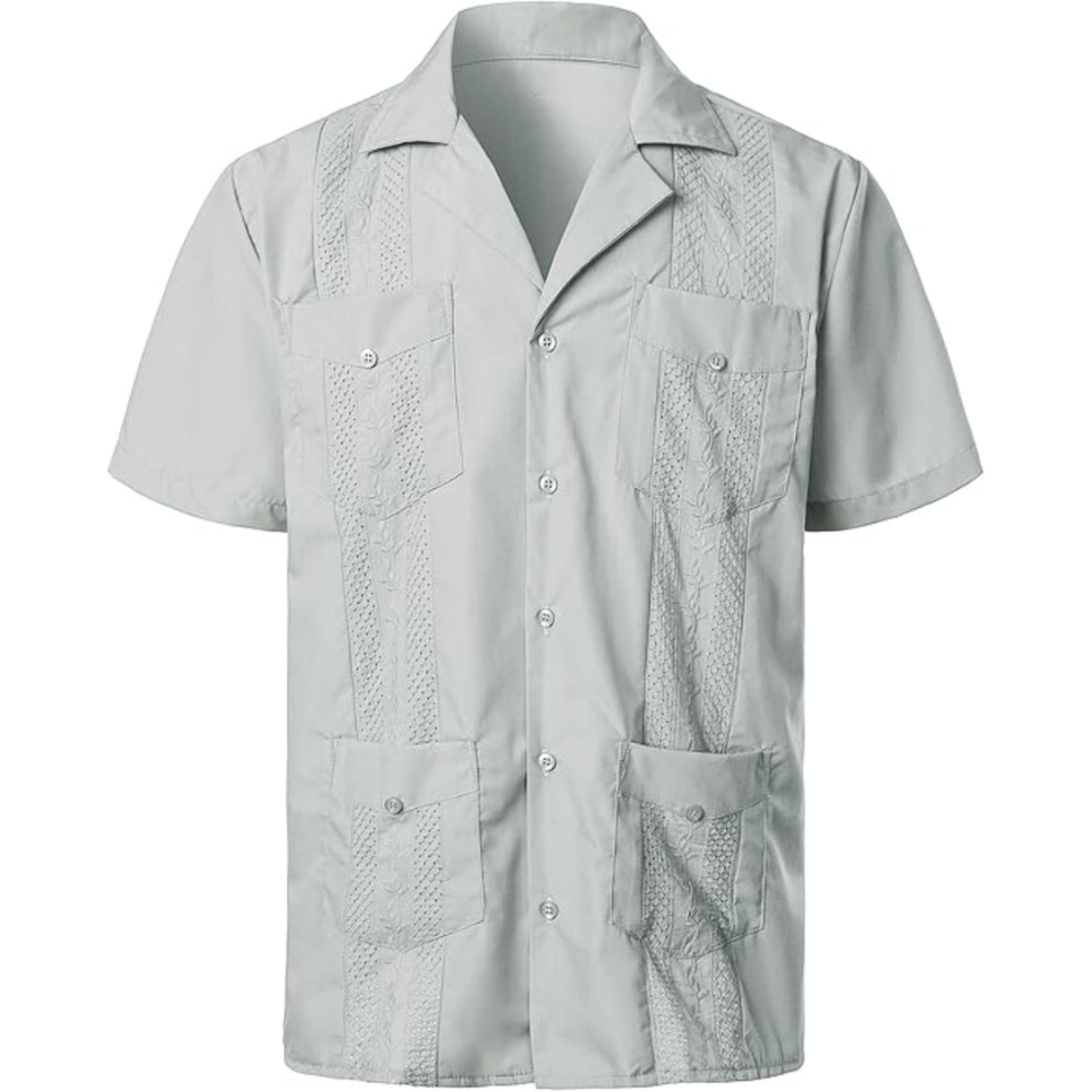 Short Sleeve Cuban Guayabera Button Down Shirt For Men