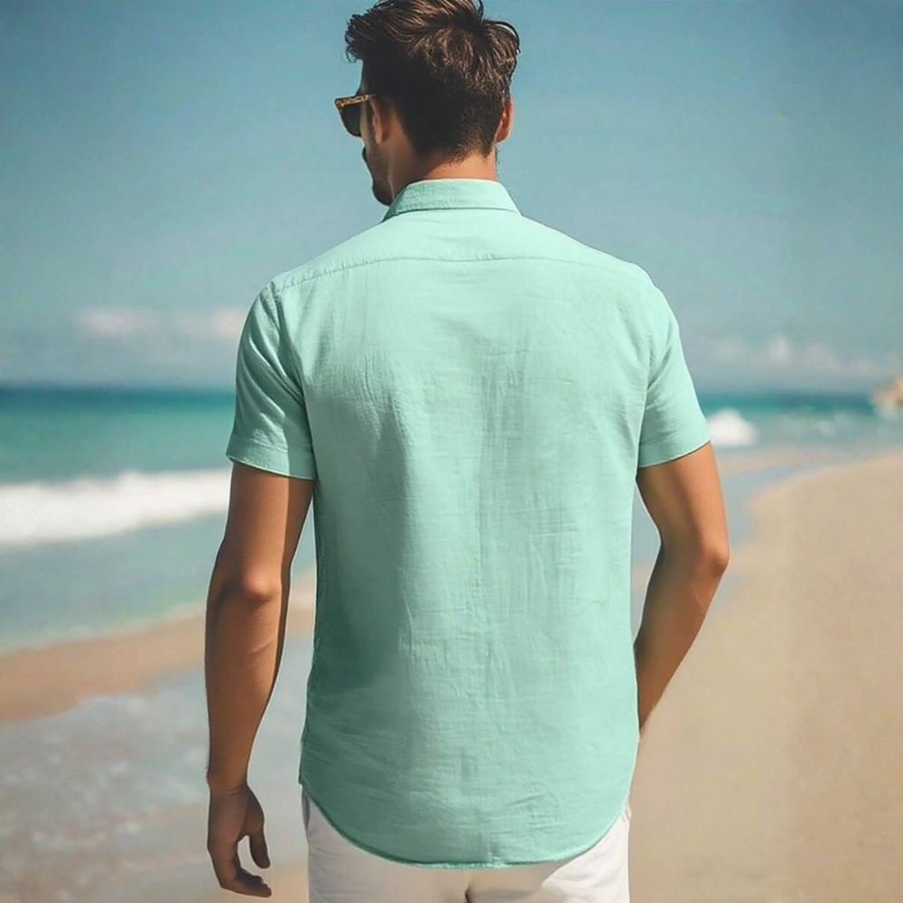Solid Color Short Sleeve Casual Beach Shirt For Men