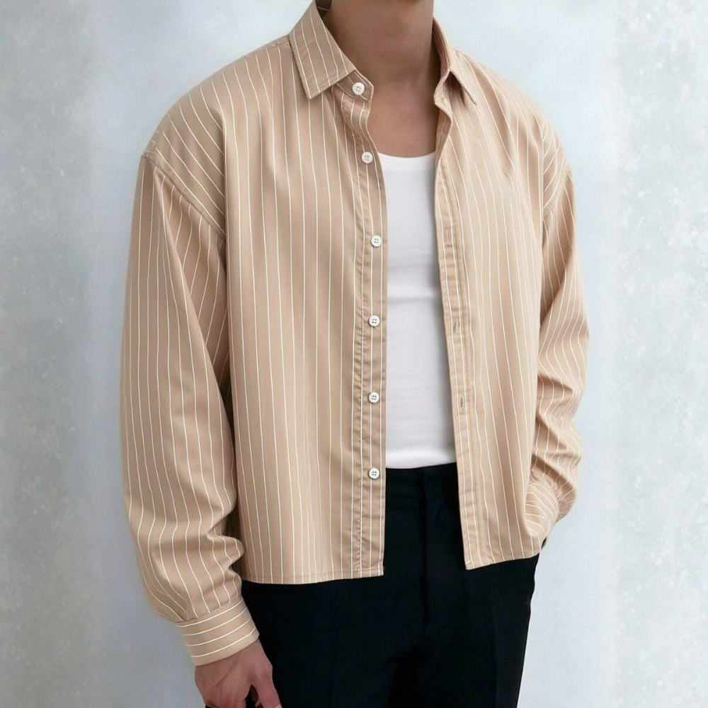 Vertical Striped Long Sleeve Casual Shirt For Men