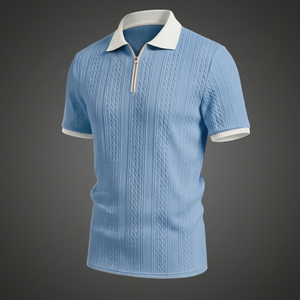 Summer Jacquard Half Zip Contrast Collar Polo Shirt