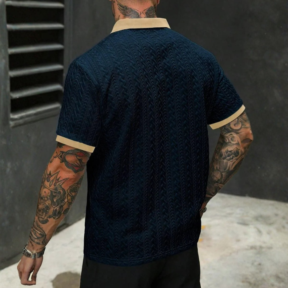 Textured Contrast Trim Polo Shirt For Men