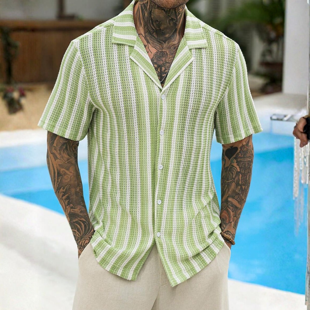 Striped Short Sleeve Vacation Shirt For Summer