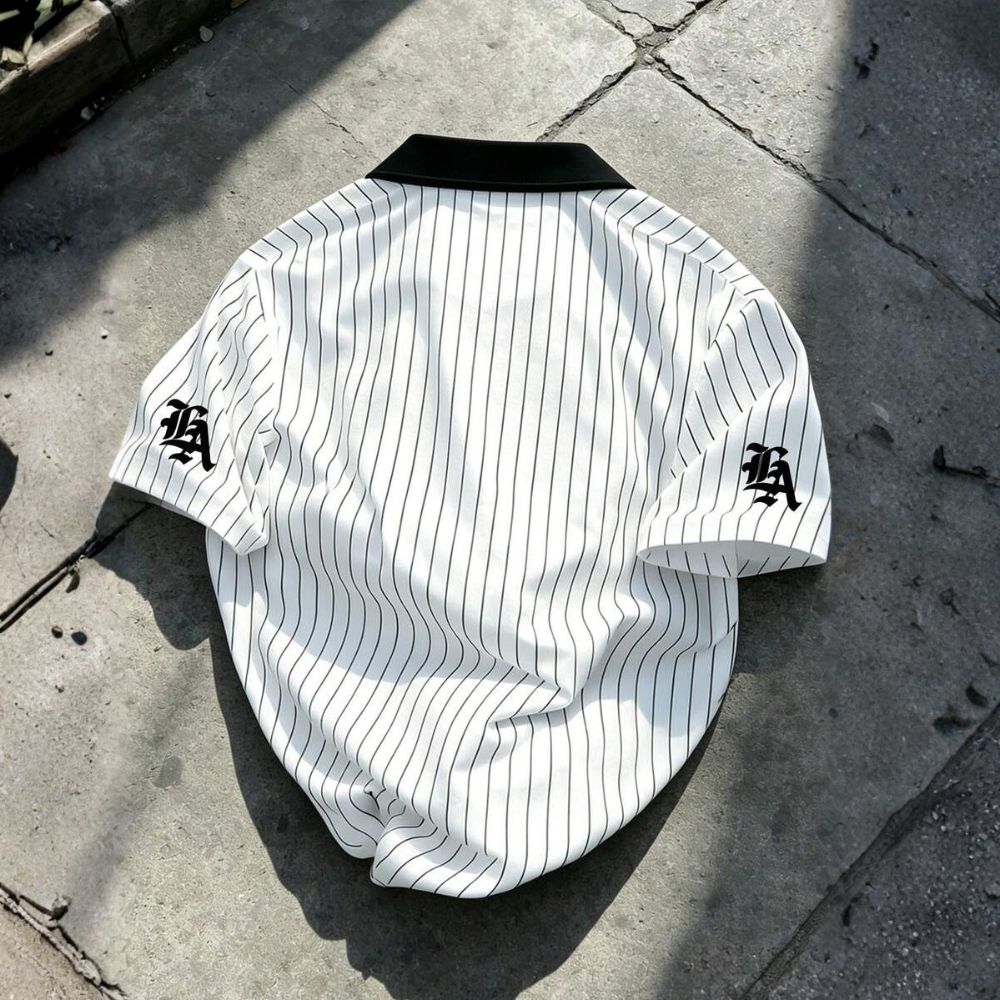 Casual Striped Letter Print Polo Shirt For Men