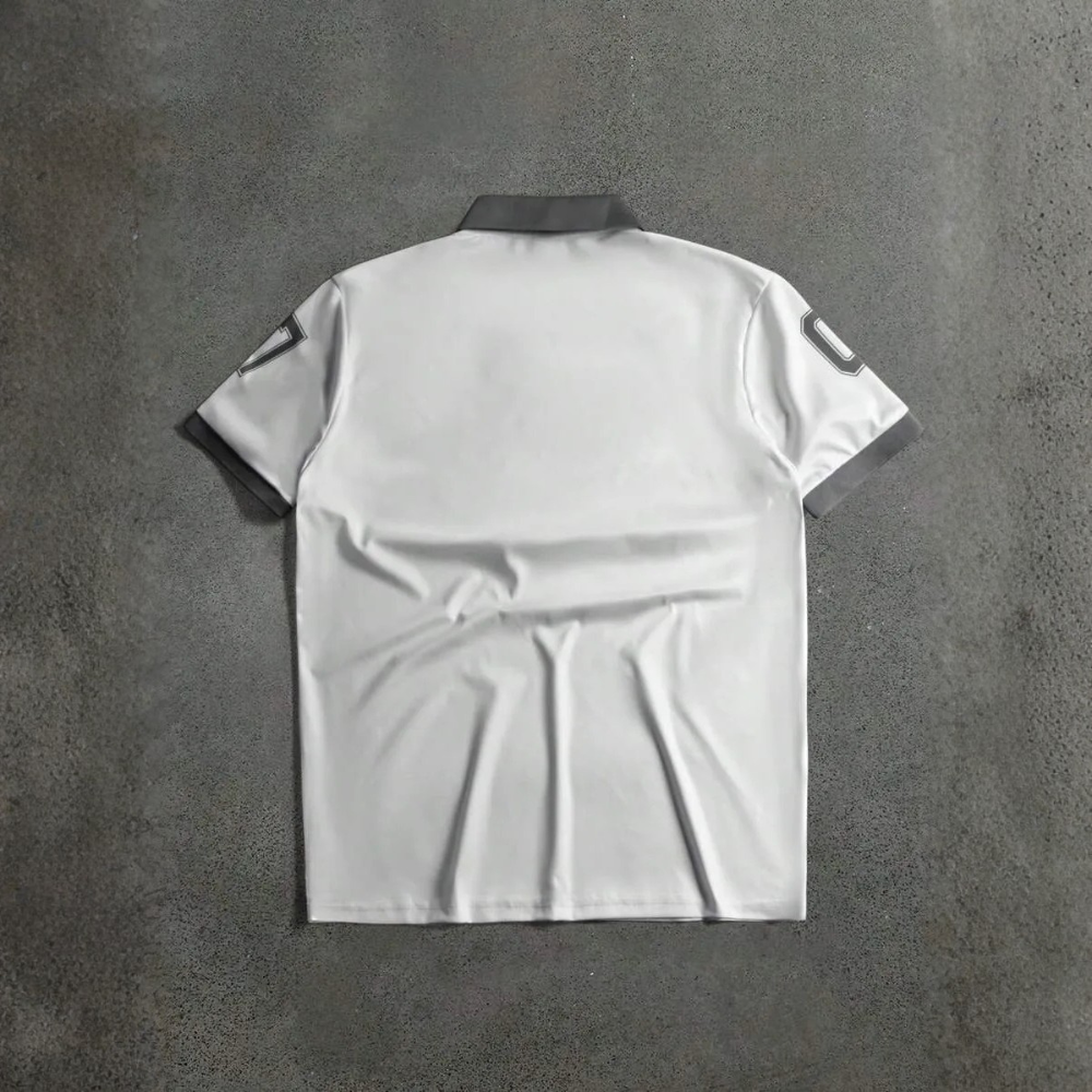 Letter Printed Front Buttoned Short Sleeve Polo Shirt