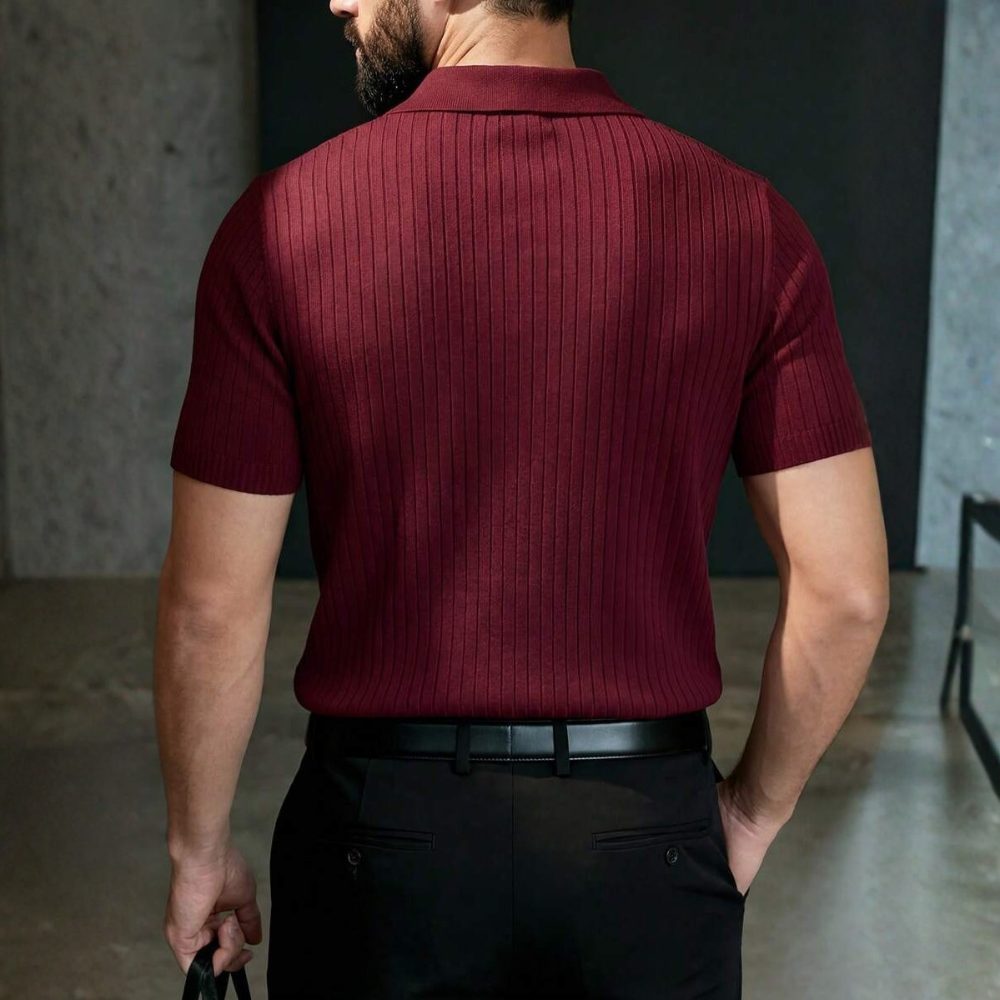 Striped Seagull Collar Short Sleeve Polo Shirt