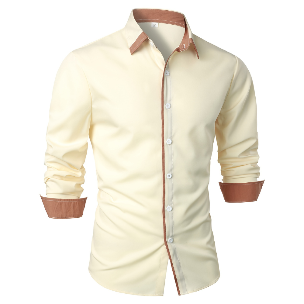 Casual Long Sleeve Shirt With Contrast Color Statement Trim For Men